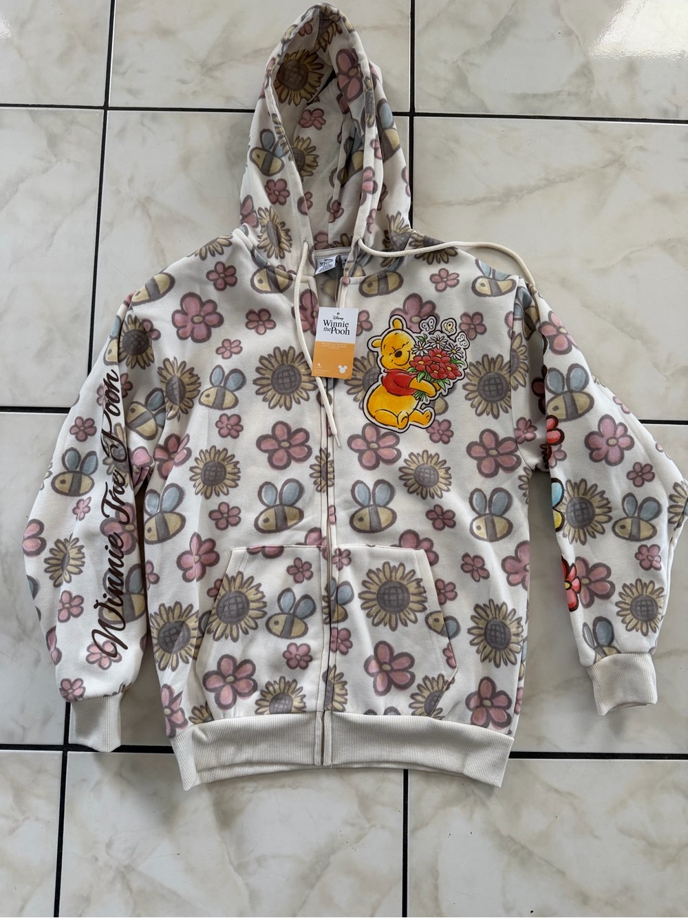 Disney Winnie the Pooh Cream Floral & Bee Zip Hoodie